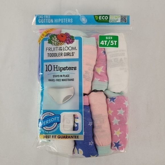 NEW Fruit of the Loom Toddler Girl 10 Pack Hipsters Cotton Brief Underwear 4T/5T - Picture 1 of 6